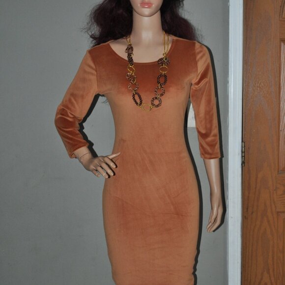 Women's Bodycon Dress Round Neck party club Slim Fit 3/4 sleeve stretchy - Picture 2 of 5